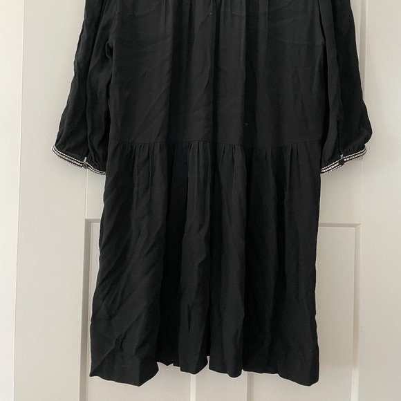 ba&sh Alma Embroidered 3/4 Sleeve Mini Swing Dress in Black and White - Picture 7 of 9